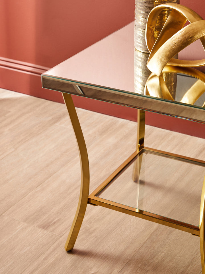 Kensington Townhouse Mirror Side Table with Gold Legs