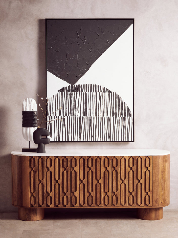 Sundown Painted White and Wall Abstract Hand Art Black