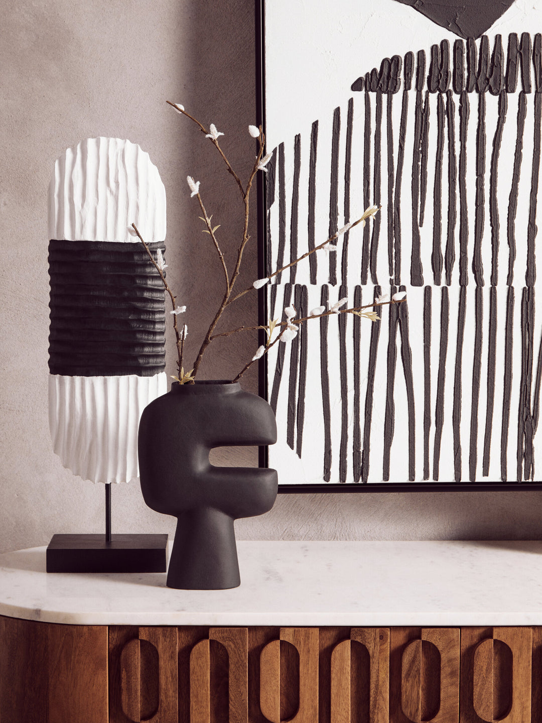 Sundown Painted White and Wall Abstract Hand Art Black