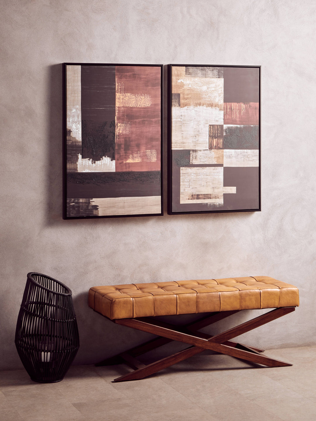 Geometric Canvas Art Wall 2 Abstract Set of Sundown