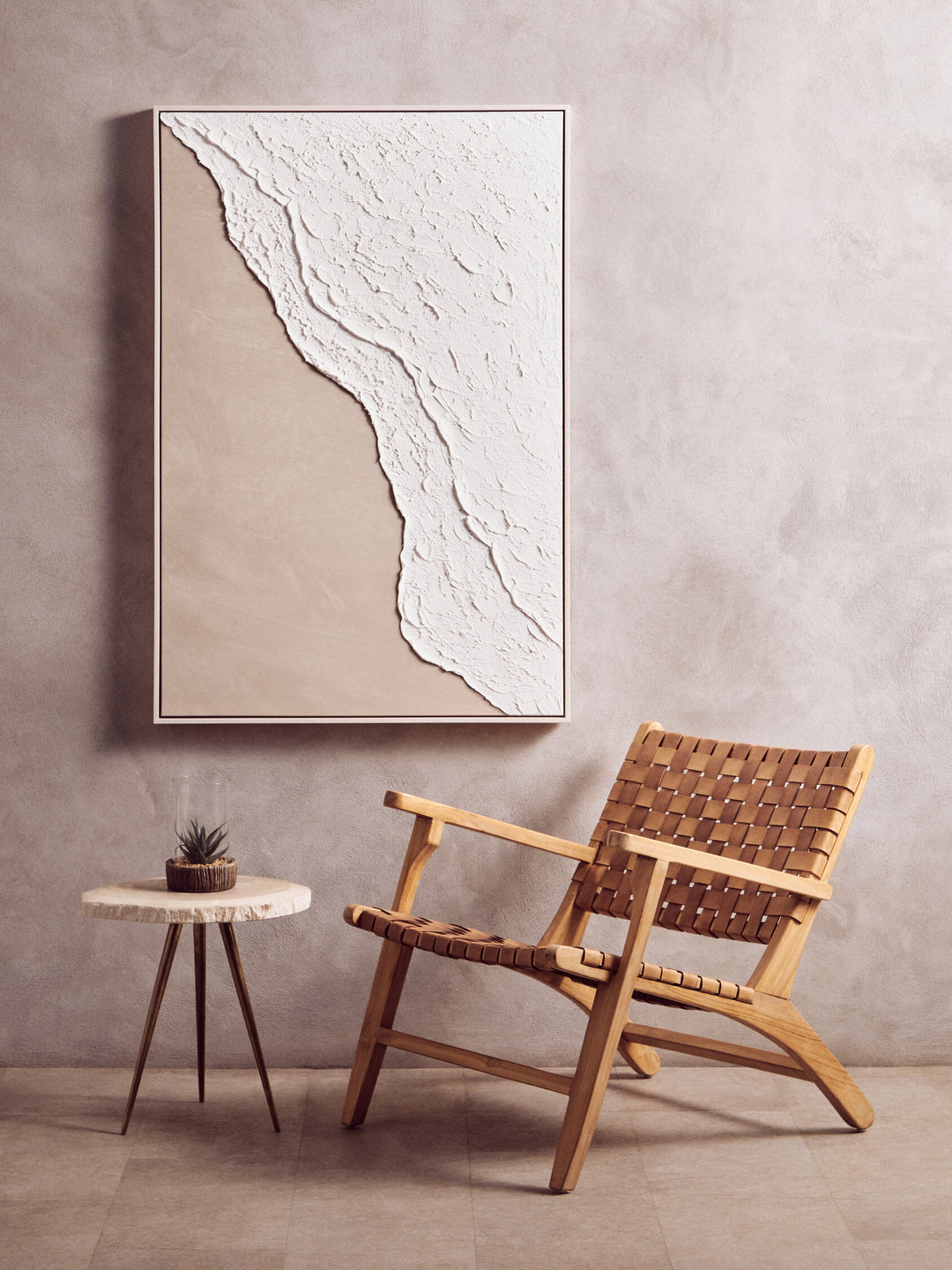 Textured Wall White Natural Art Canvas and Plaster Sundown