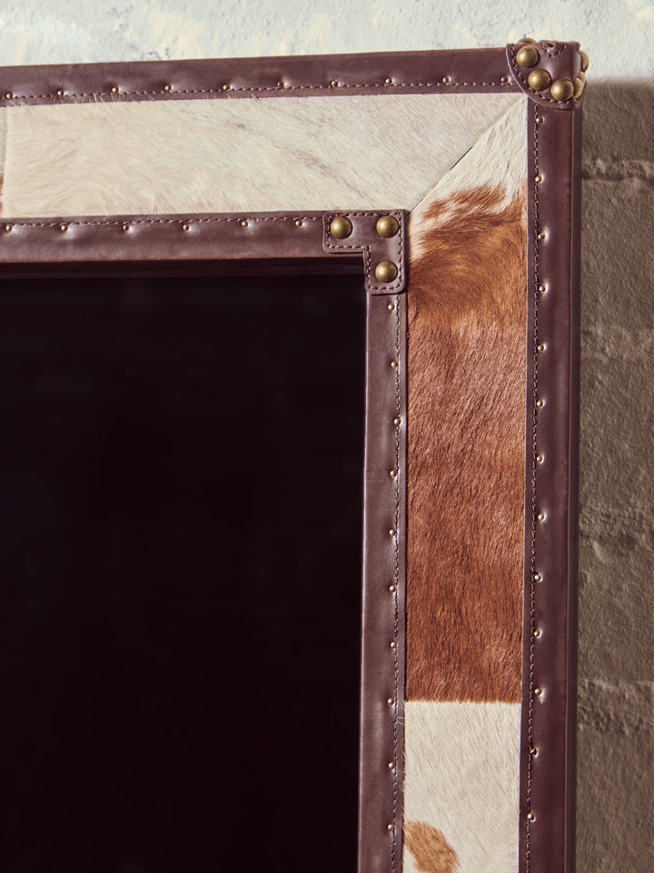 Kensington Townhouse Wall Mirror with Brown and White Genuine Cowhide Frame