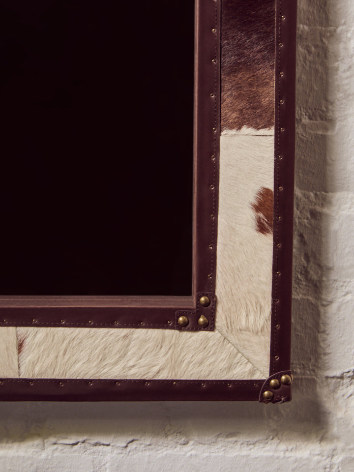 Kensington Townhouse Wall Mirror with Brown and White Genuine Cowhide Frame