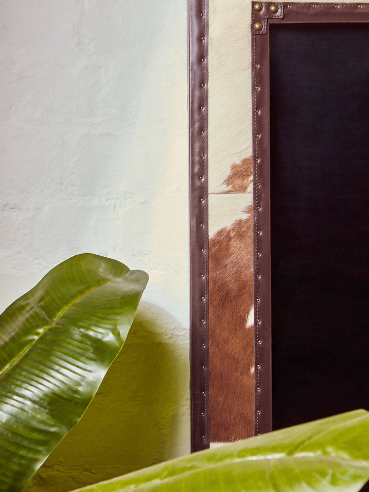 Kensington Townhouse Wall Mirror with Brown and White Genuine Cowhide Frame