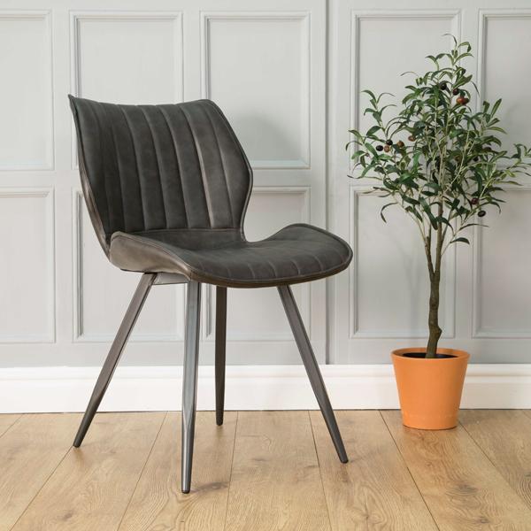 Junelle Dining Chair Vegan Leather Grey SET OF 2