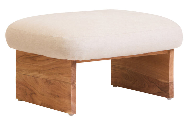 Verdeon Footstool – Linen Texture with Wood Base