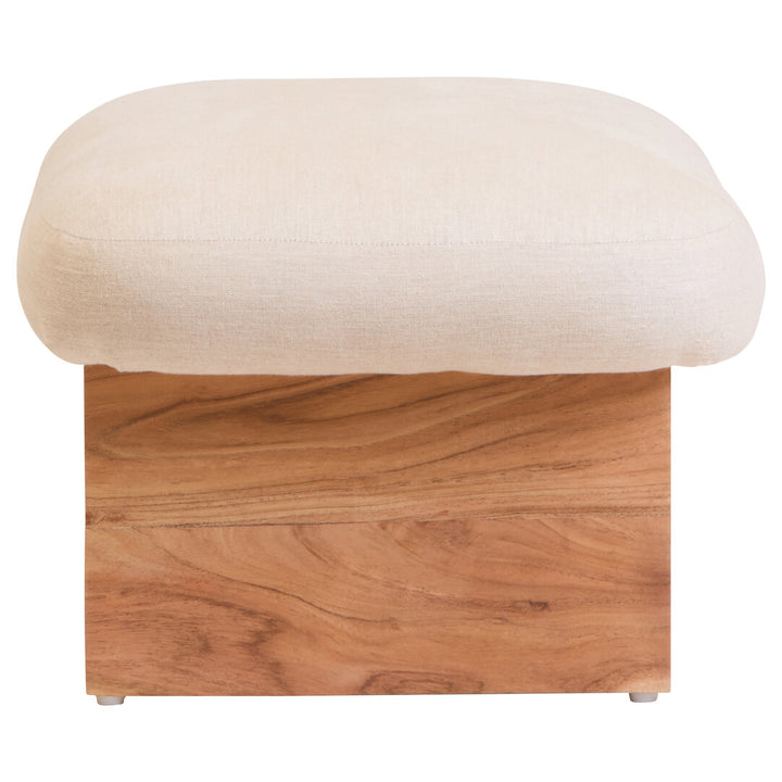 Verdeon Footstool – Linen Texture with Wood Base
