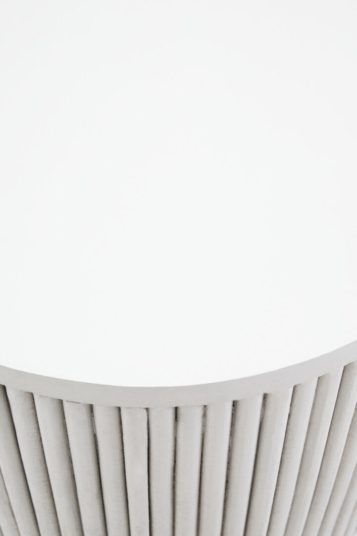 Knutsford Whitewash Mango Wood Ridge Detail Side Table – Textured Accent Table