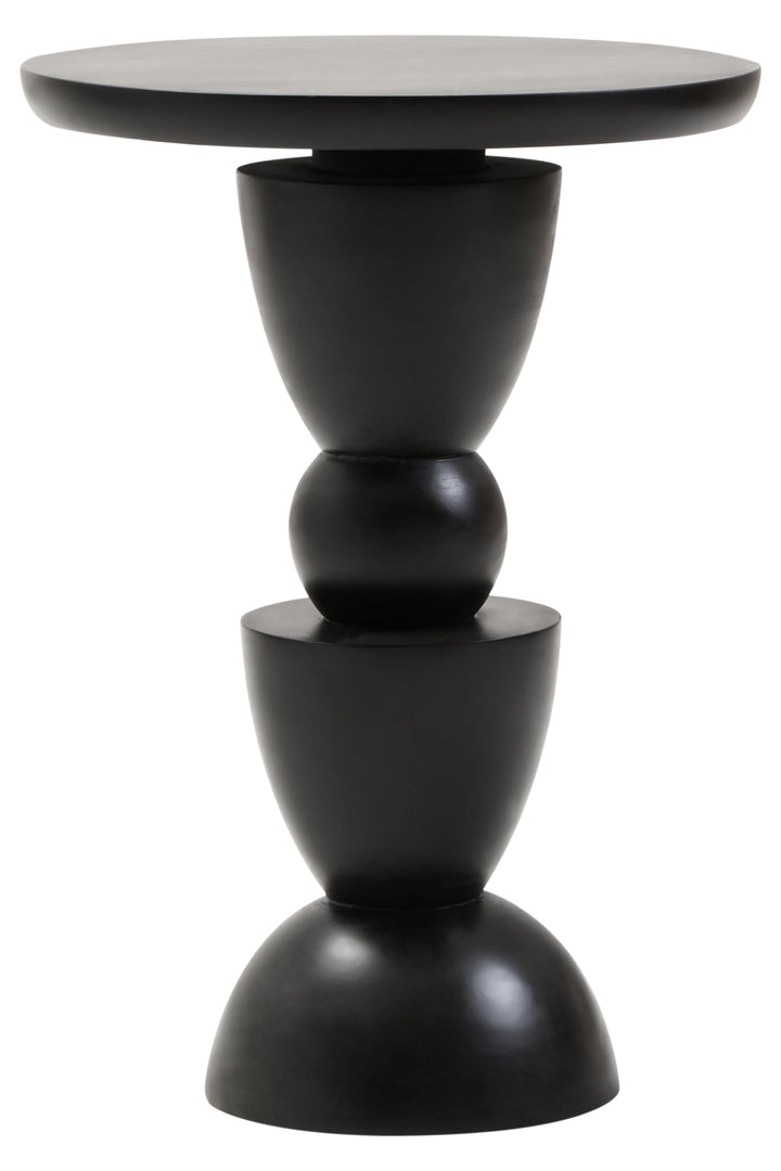 Walsa Side Table in Black Mango Wood with Circle Column Detail