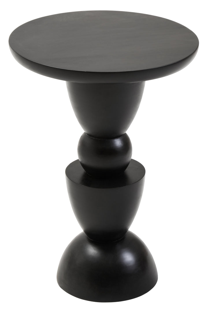 Walsa Side Table in Black Mango Wood with Circle Column Detail