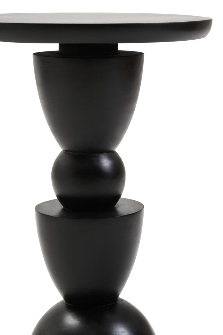 Walsa Side Table in Black Mango Wood with Circle Column Detail