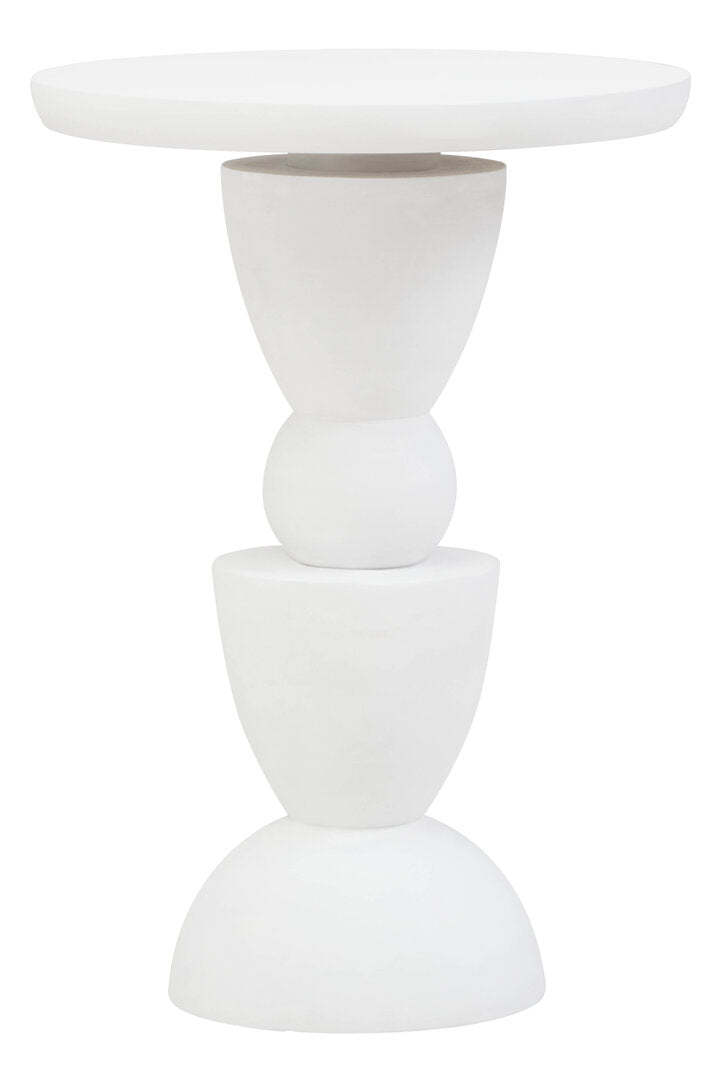 Knutsford Whitewash Mango Wood Circle Column Detail Side Table – Sculptural Accent Table