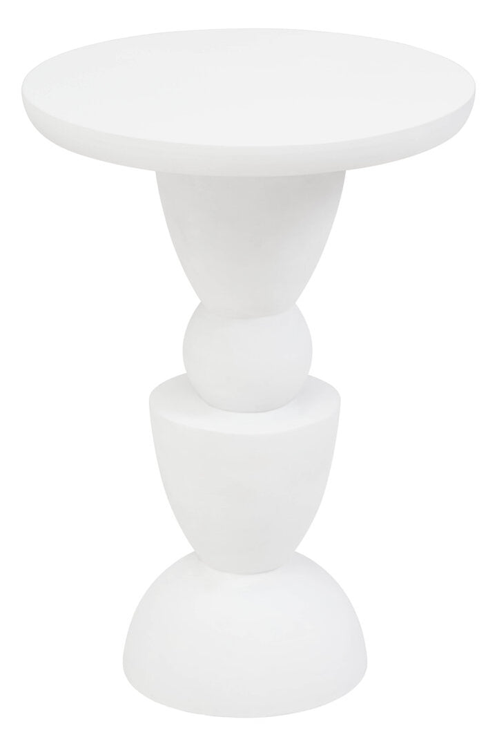 Knutsford Whitewash Mango Wood Circle Column Detail Side Table – Sculptural Accent Table