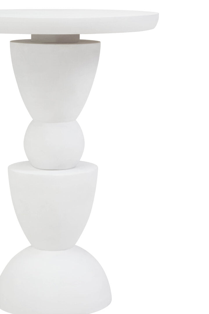 Knutsford Whitewash Mango Wood Circle Column Detail Side Table – Sculptural Accent Table