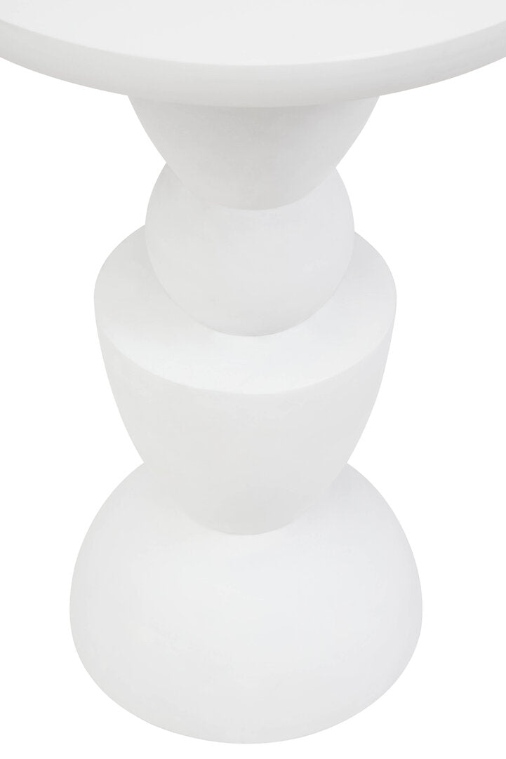 Knutsford Whitewash Mango Wood Circle Column Detail Side Table – Sculptural Accent Table