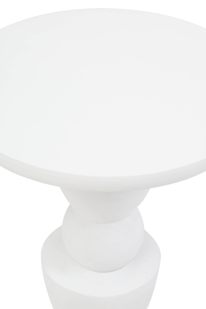 Knutsford Whitewash Mango Wood Circle Column Detail Side Table – Sculptural Accent Table