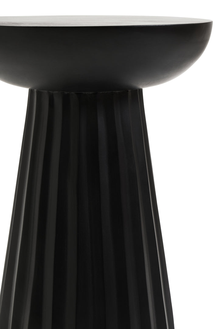 Walsa Black Finish Mango Wood Carved Ridge Side Table