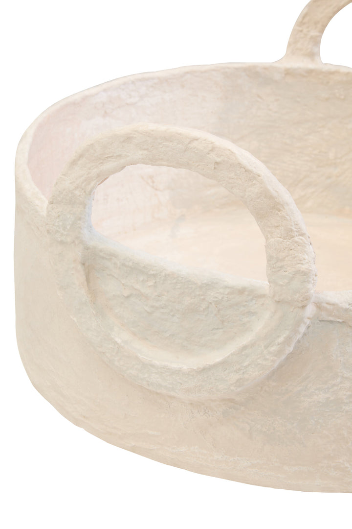 Cotton Mache Decorative Tray Round Ravessa with Handles