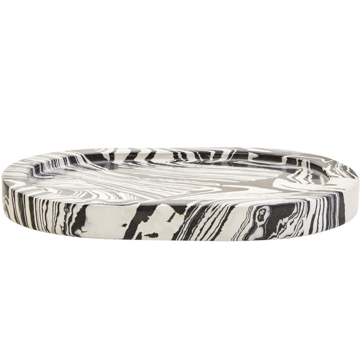 Delmorae Oval Tray Black White Marble And