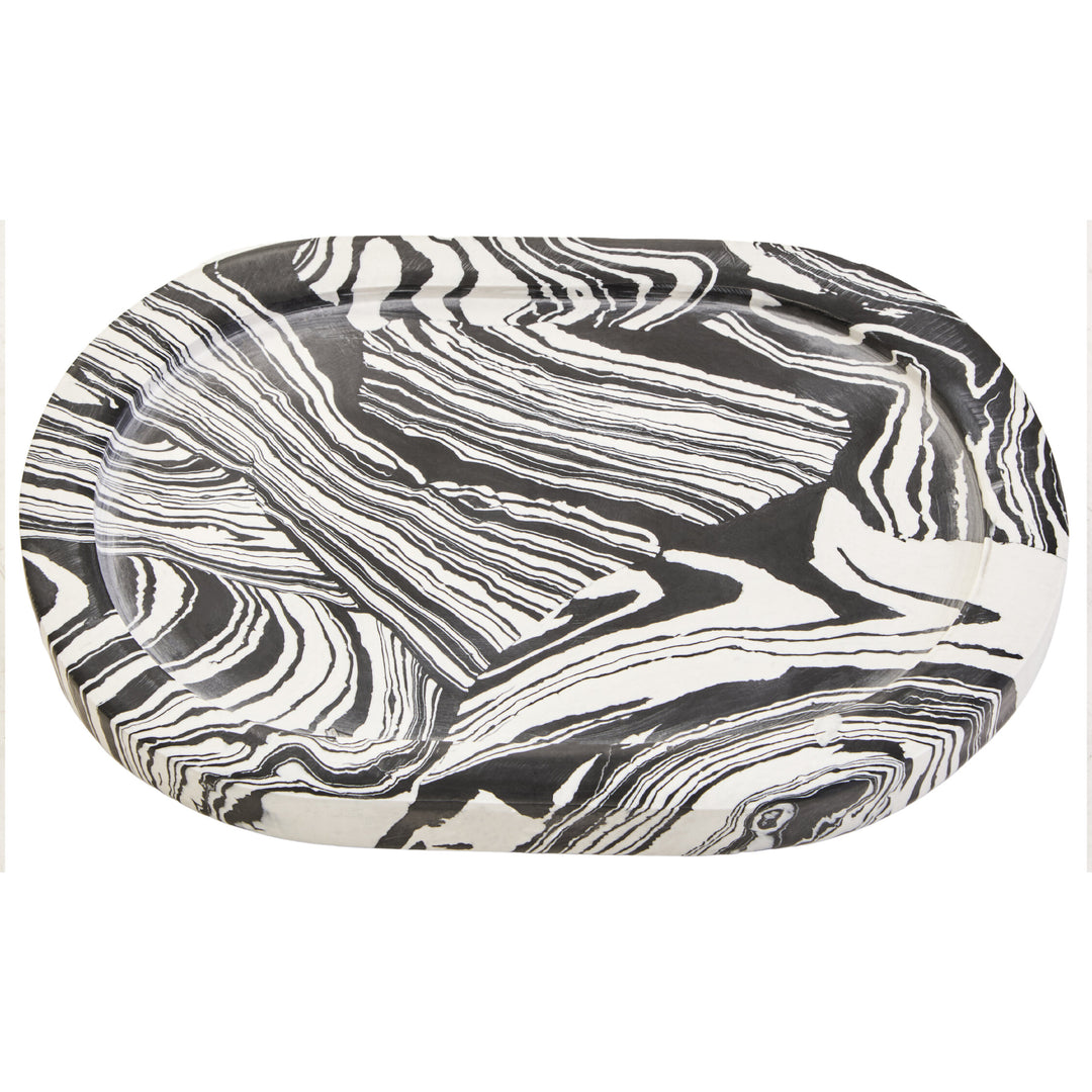 Delmorae Oval Tray Black White Marble And