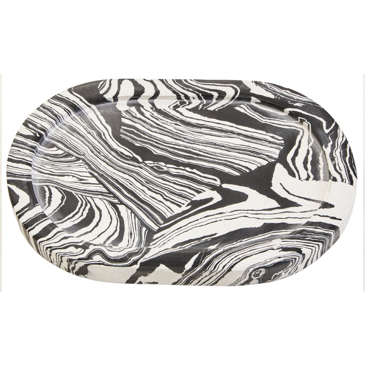 Delmorae Oval Tray Black White Marble And