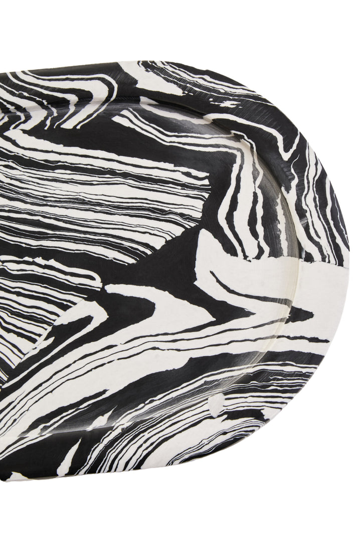 Delmorae Oval Tray Black White Marble And