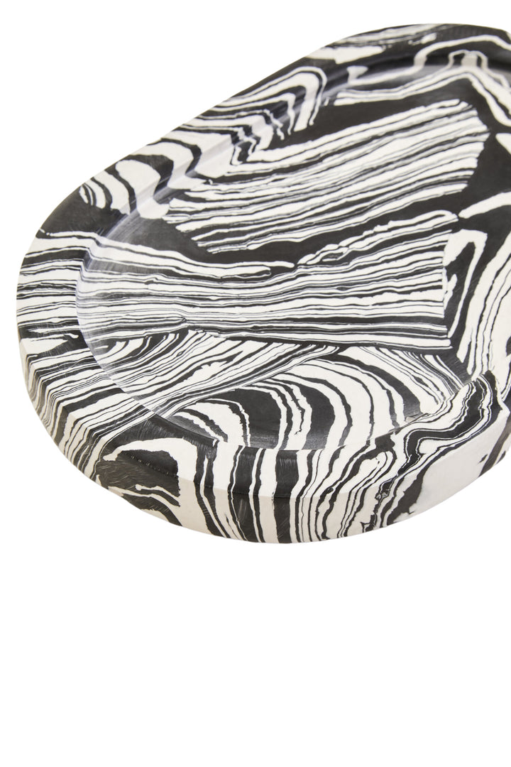 Delmorae Oval Tray Black White Marble And