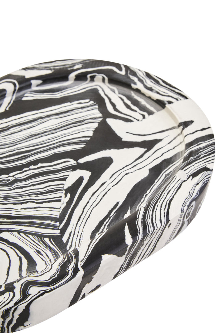 Delmorae Oval Tray Black White Marble And