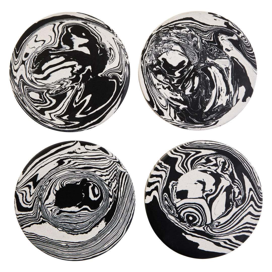 Four Marble Set Black White of Delmorae and Coasters