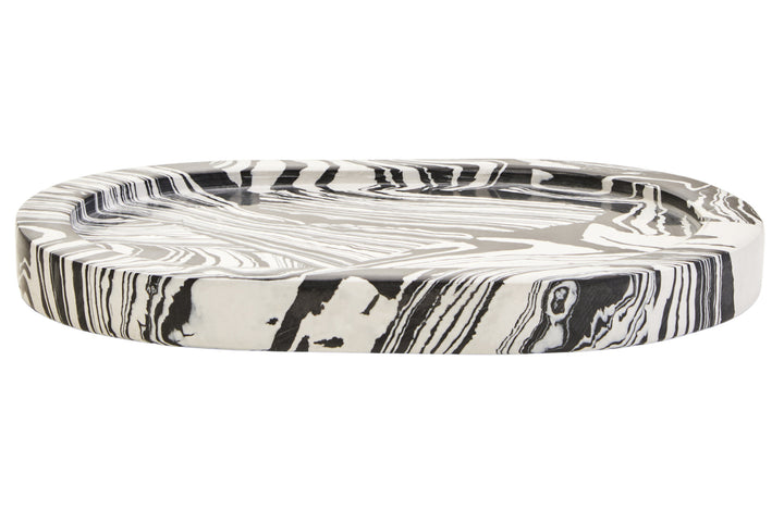 Delmorae Oval Tray Black White Marble And