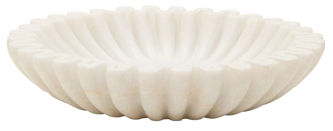 Savio Small White Fluted Marble Decorative Bowl