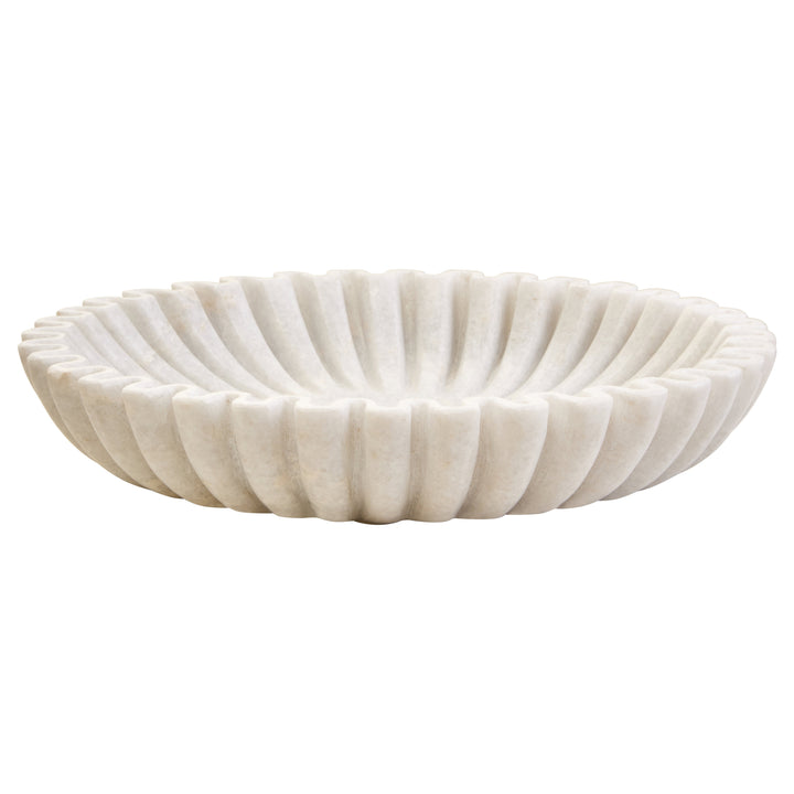 Savio Large White Fluted Marble Decorative Bowl