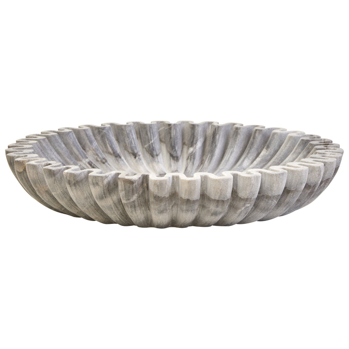 Savio Large Grey Fluted Marble Decorative Bowl