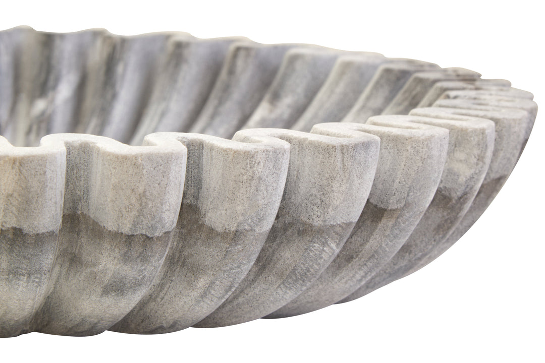 Savio Large Grey Fluted Marble Decorative Bowl