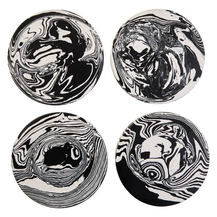 Four Marble Set Black White of Delmorae and Coasters