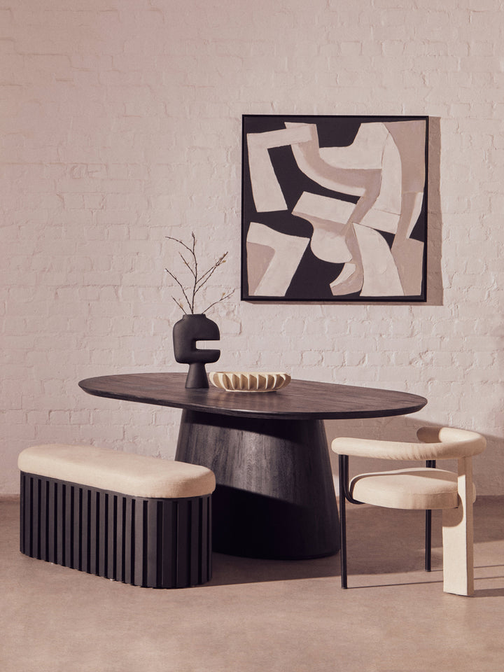 Perdoba Black Mango Wood Bench with Textured Fabric Seat
