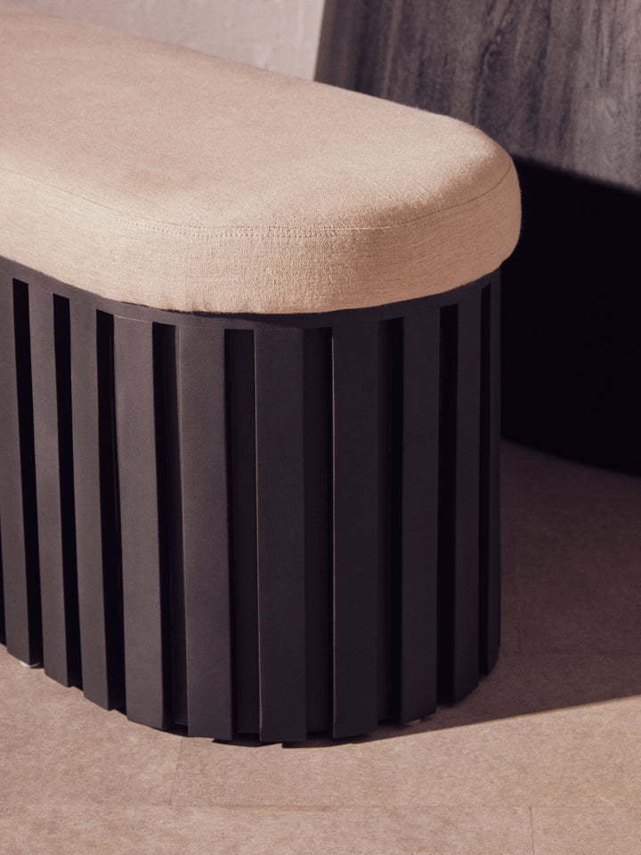 Perdoba Black Mango Wood Bench with Textured Fabric Seat