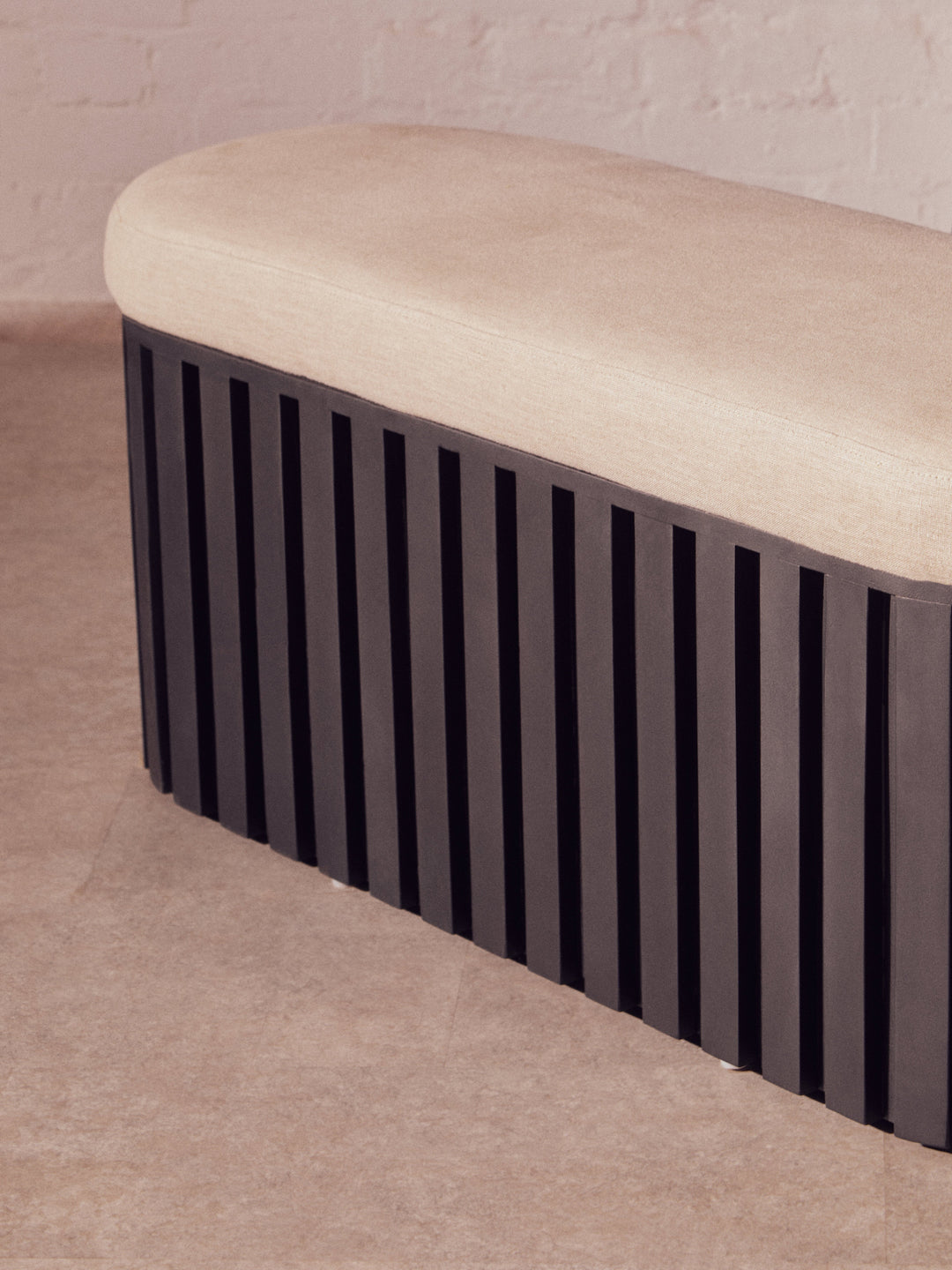 Perdoba Black Mango Wood Bench with Textured Fabric Seat