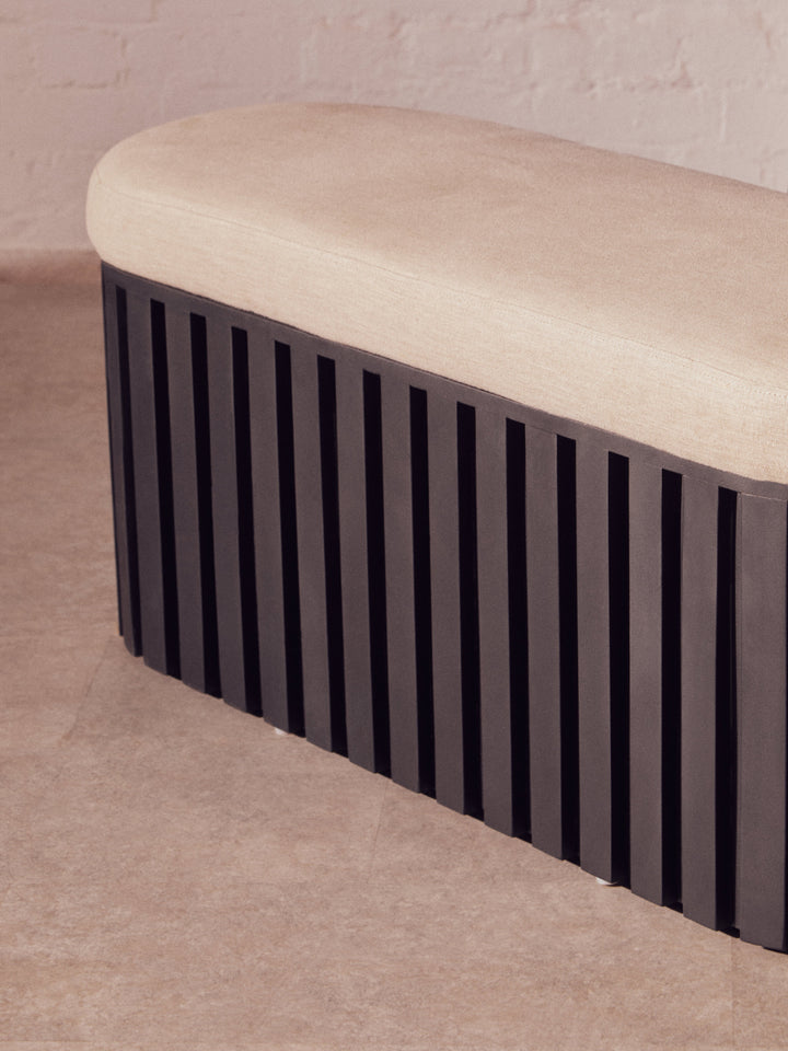 Perdoba Black Mango Wood Bench with Textured Fabric Seat