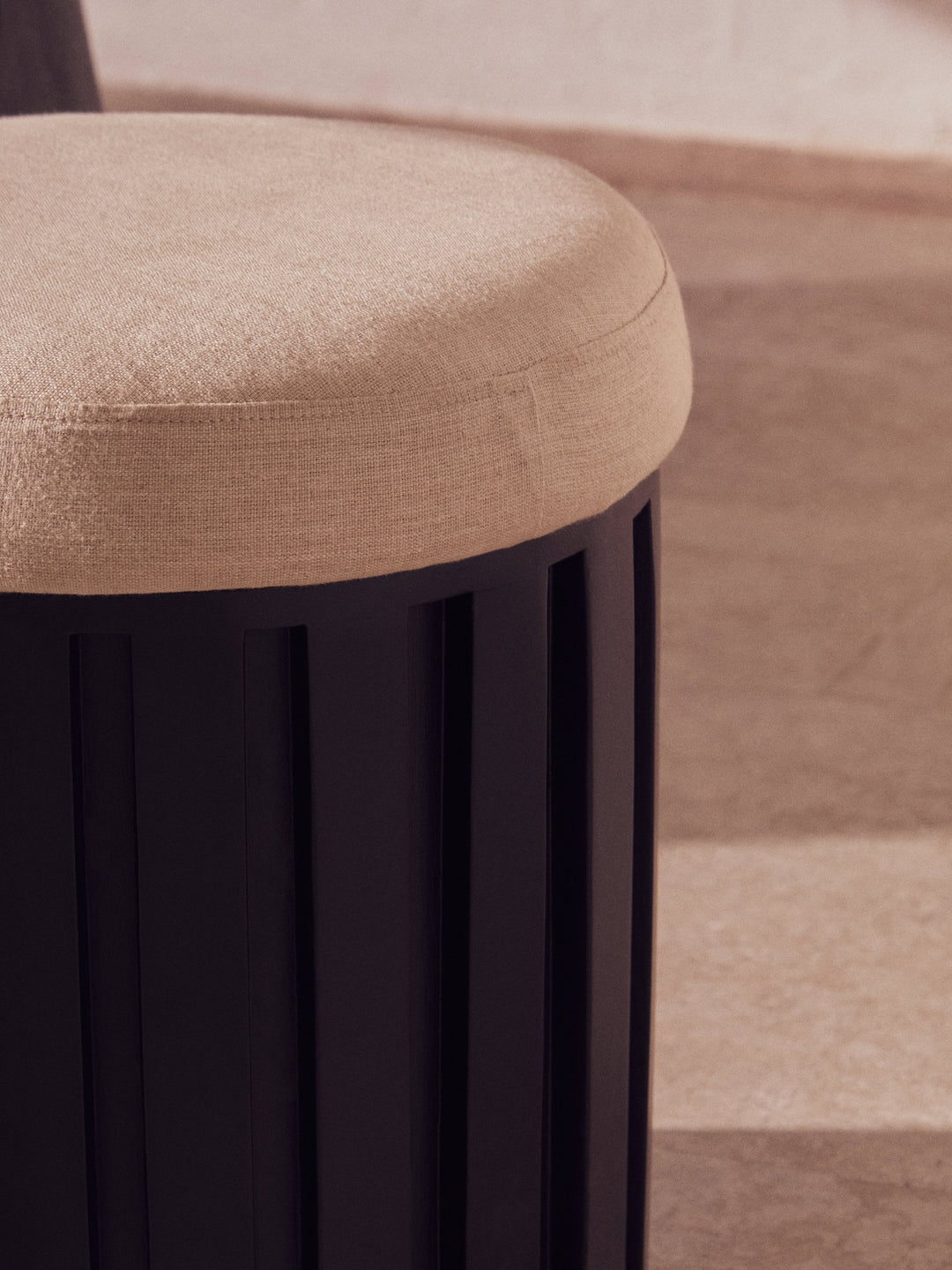 Perdoba Black Mango Wood Stool with Textured Fabric Seat
