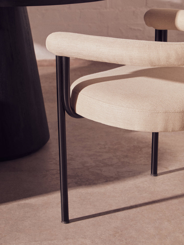 Perdoba Textured Fabric Dining Chair with Black Iron Frame