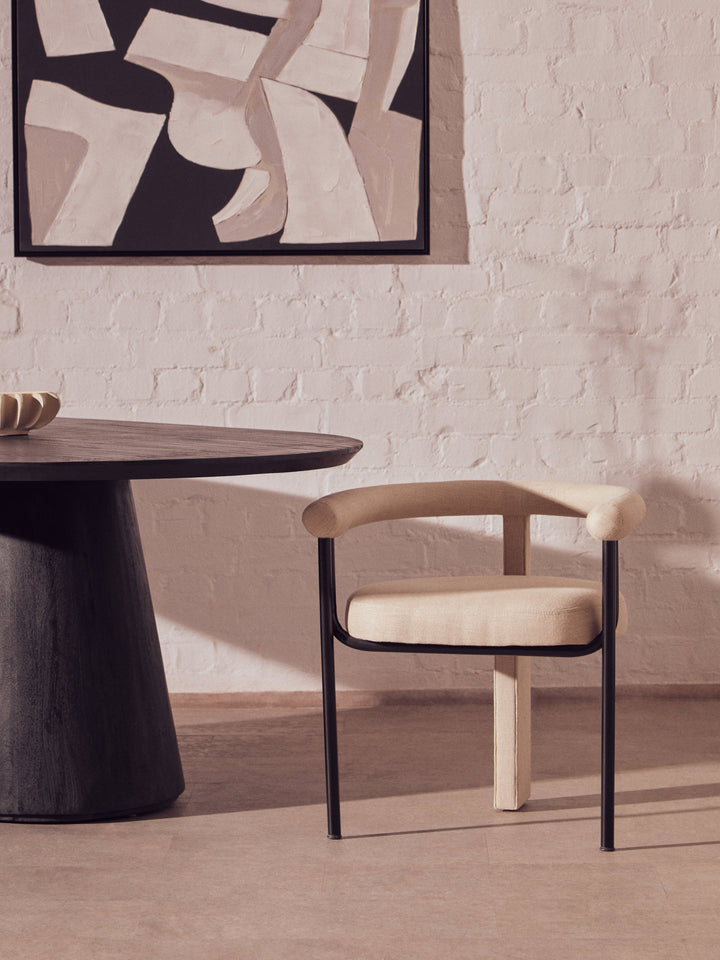 Perdoba Textured Fabric Dining Chair with Black Iron Frame