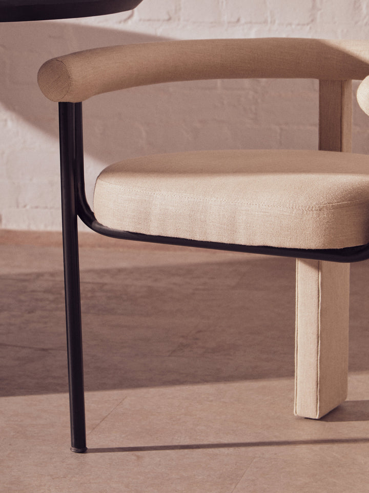 Perdoba Textured Fabric Dining Chair with Black Iron Frame