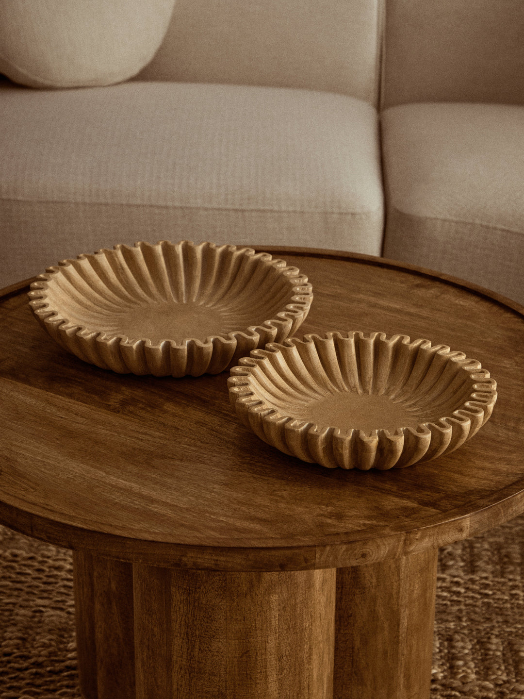 Savio Large Ochre Fluted Marble Decorative Bowl