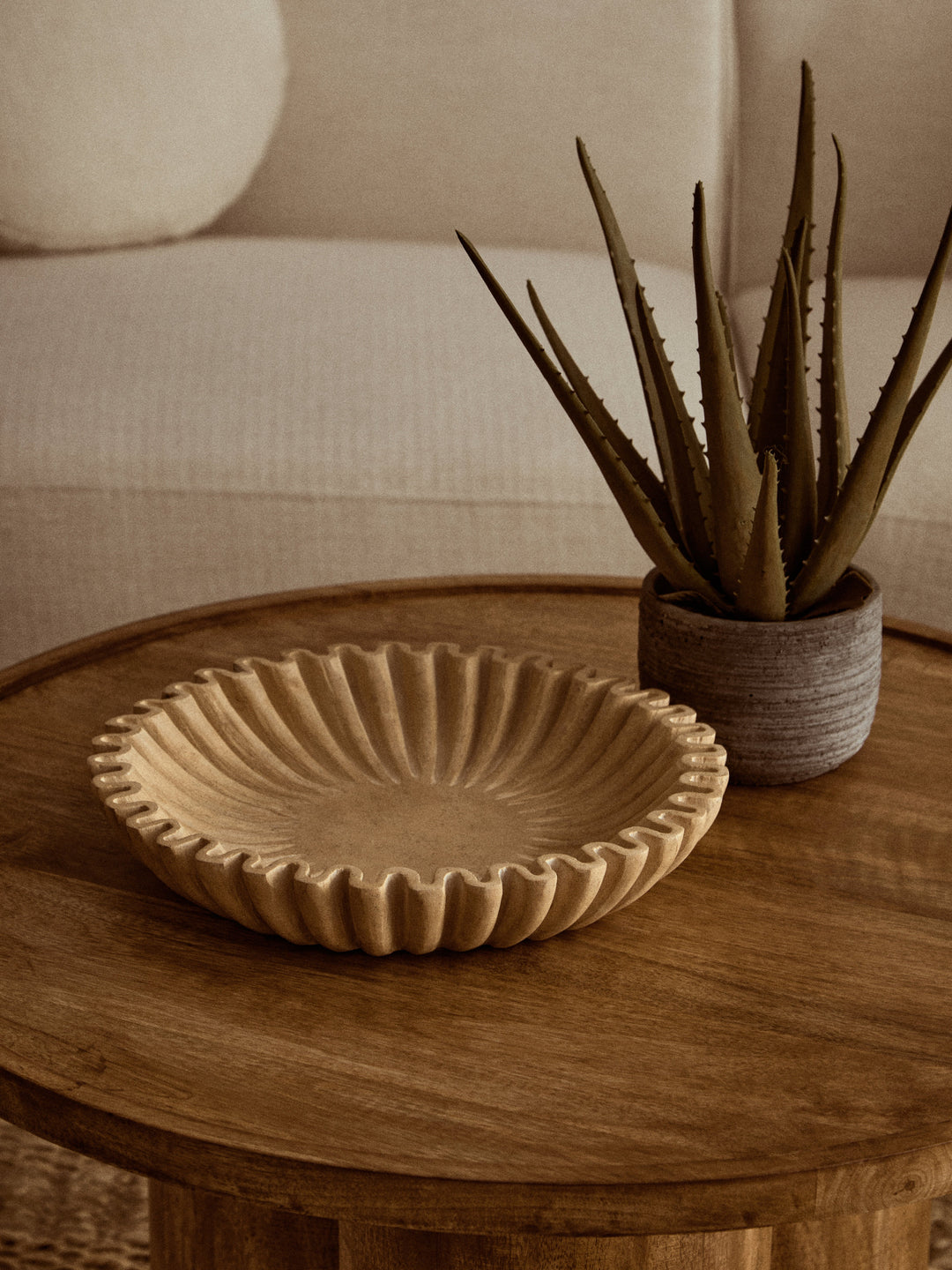 Savio Large Ochre Fluted Marble Decorative Bowl