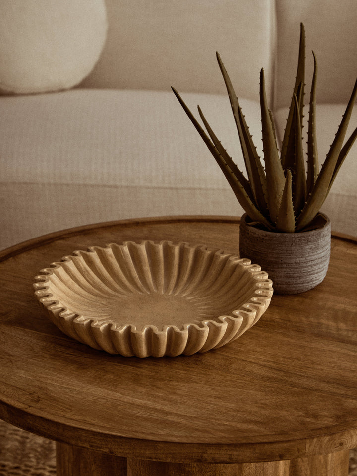 Savio Large Ochre Fluted Marble Decorative Bowl