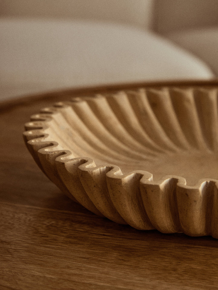 Savio Large Ochre Fluted Marble Decorative Bowl
