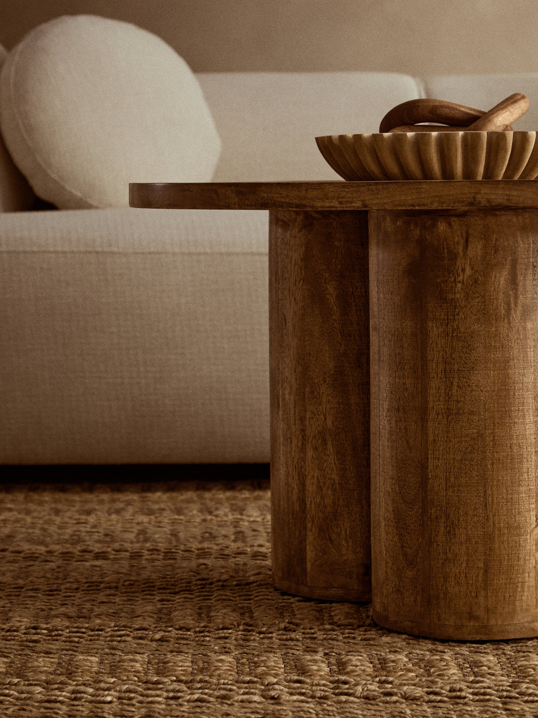 Walsa Coffee Table in Natural Mango Wood with Column Detailing
