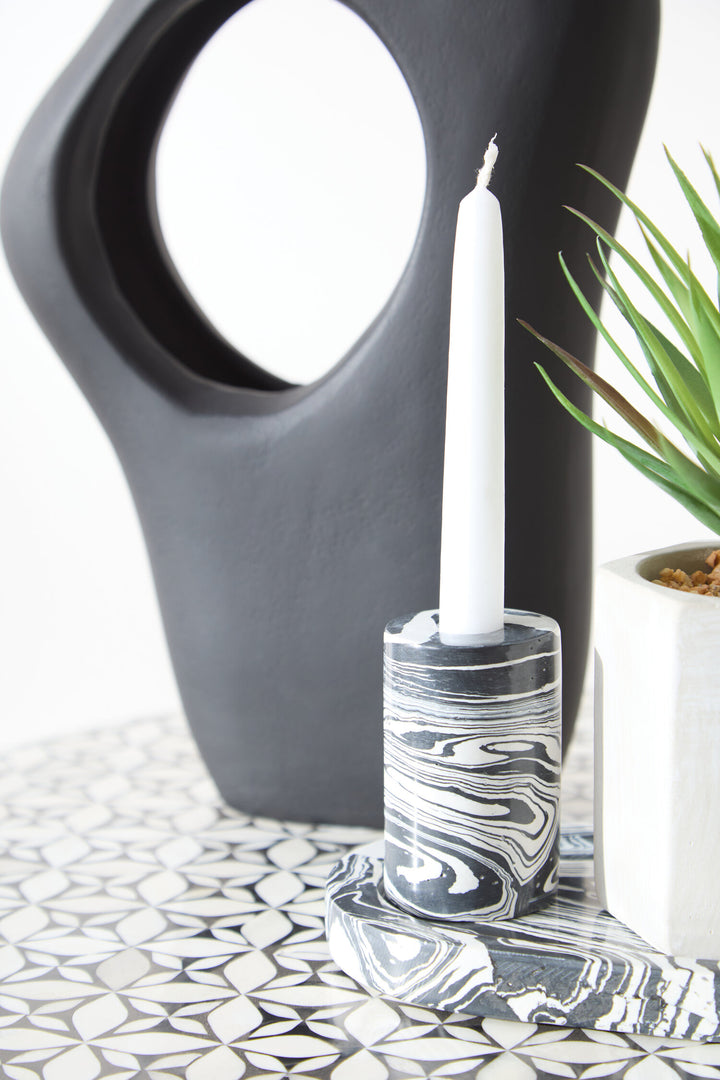 Black Delmorae Two Marble Candle Way And White Holder