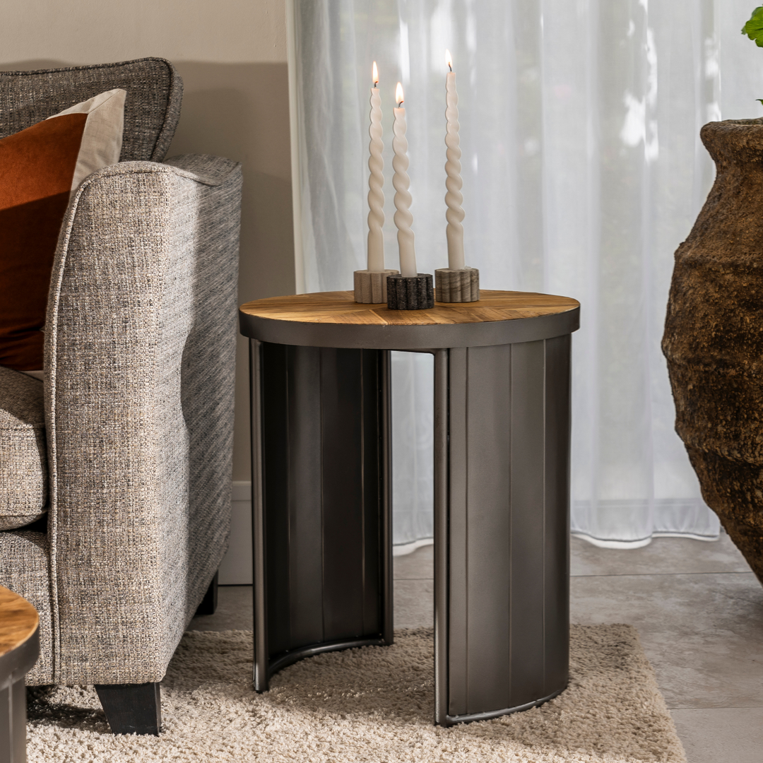 Dovaire Round Lamp Table - Pleated Leg